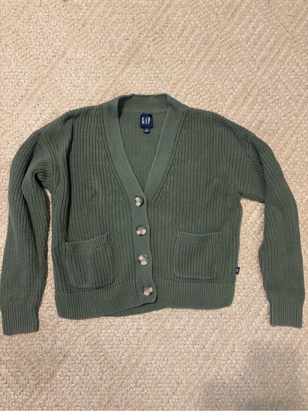 GAP Olive Ribbed Button-Up Cardigan